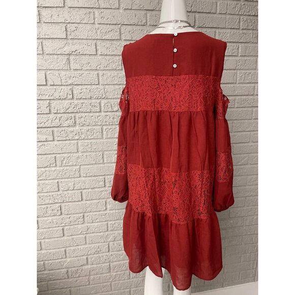 Bibi Women Cold Shoulder Long Sleeve Tiered Dress Size L - Picture 5 of 13